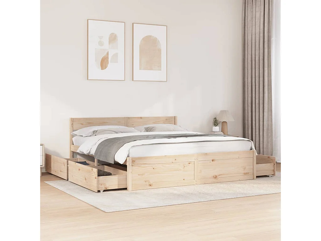 Estructura de cama con cajones madera maciza de pino 200x200 cm