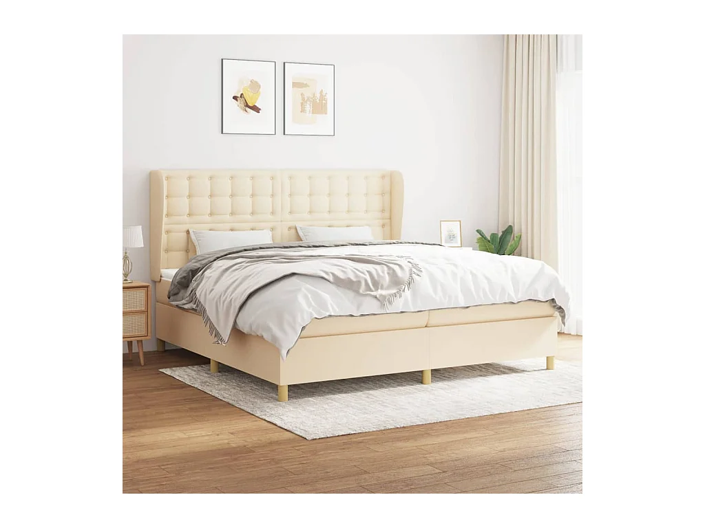 Boxspring met matras stof crèmekleurig 200x200 cm