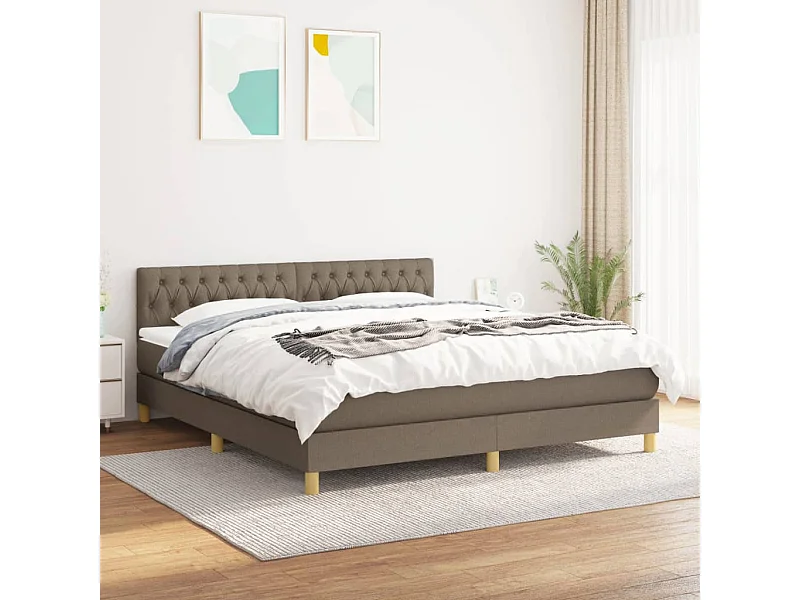 Cama box spring con colchón tela gris taupe 180x200 cm