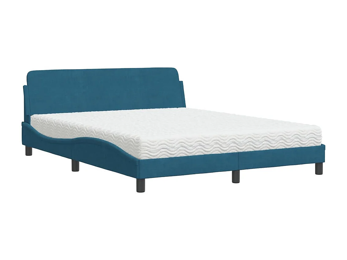 Cama con colchón terciopelo azul 160x200 cm
