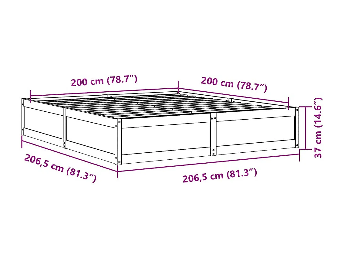 Estructura de cama de madera maciza de pino blanco 200x200 cm