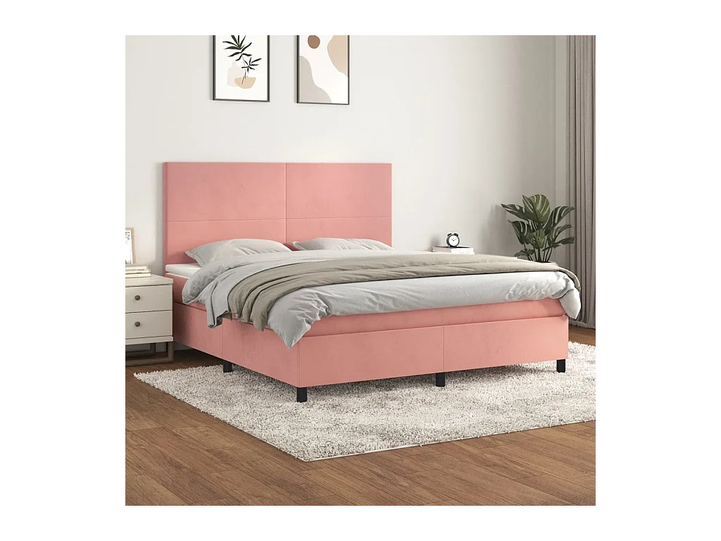 Boxspring met matras fluweel roze 180x200 cm