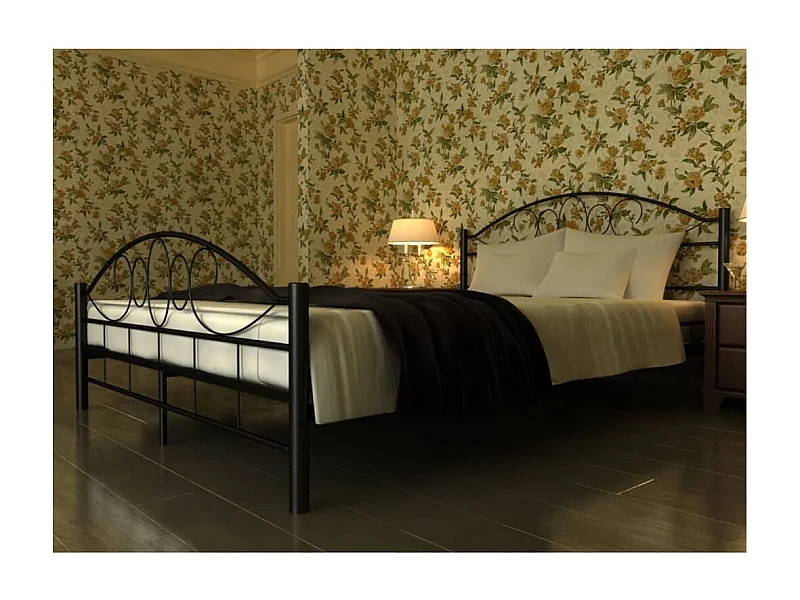 Cama de metal negro con colchón 180x200 cm