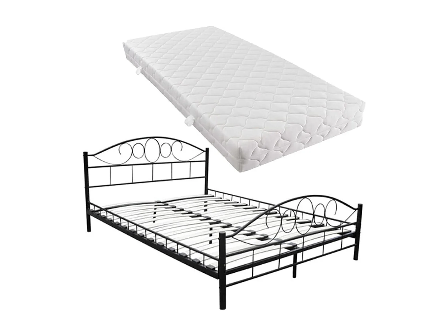 Cama de metal negro con colchón 180x200 cm