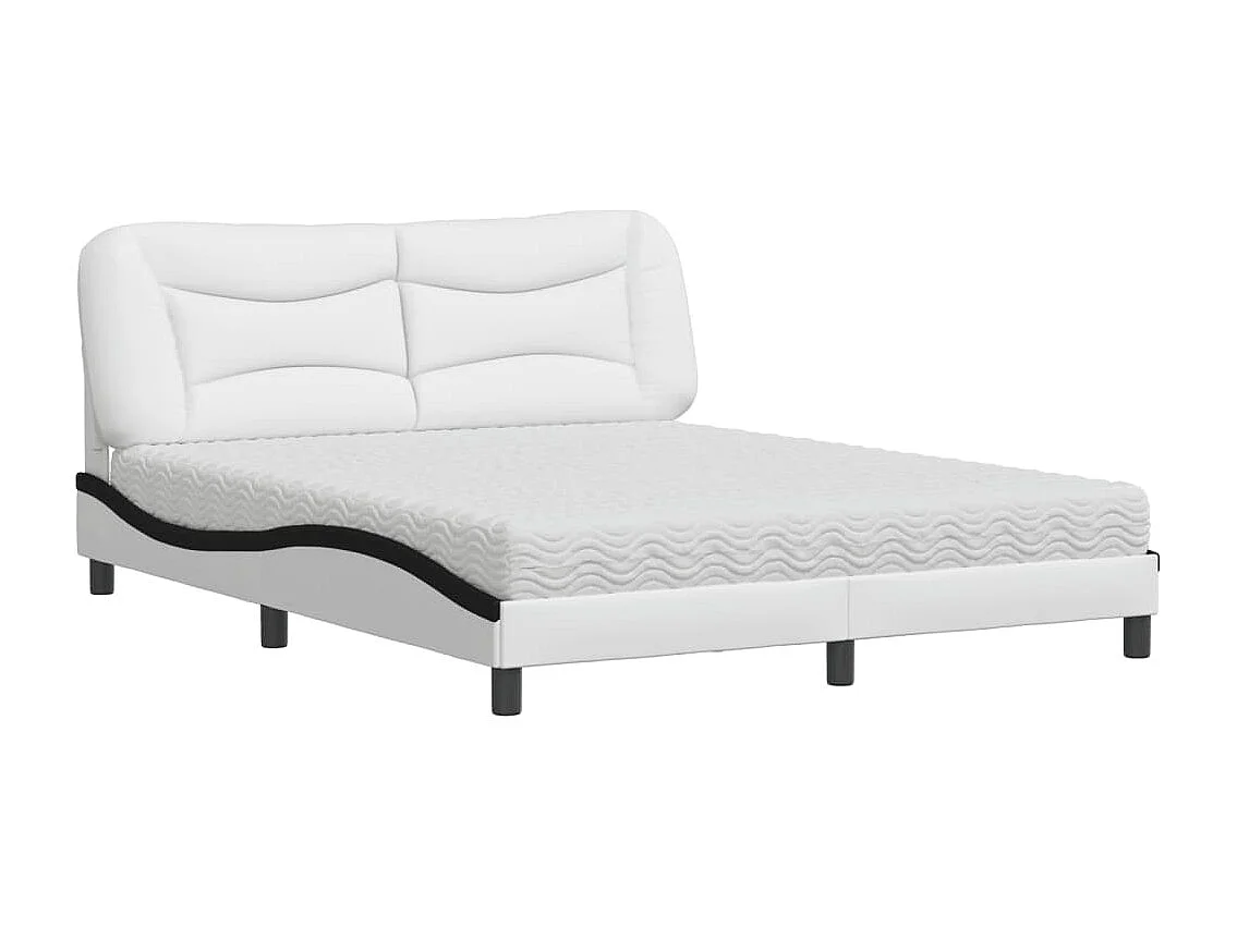 Lit avec matelas blanc et noir 160x200 cm similicuir