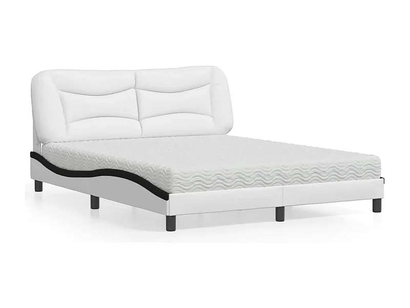 Cama com colchão 160x200 cm couro artificial preto e branco