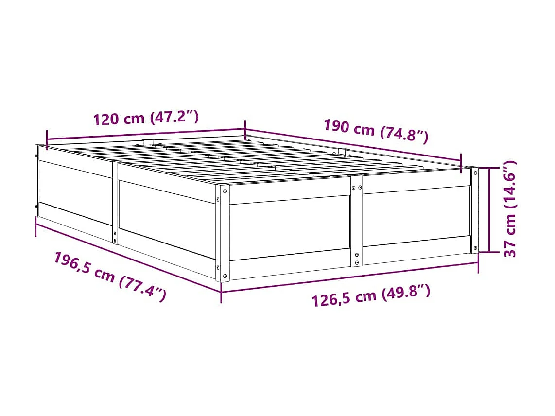 Estructura de cama madera maciza de pino 120x190 cm