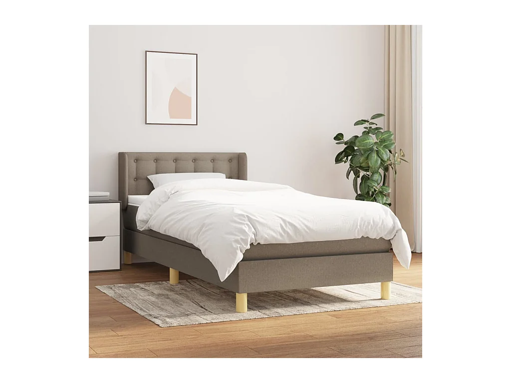 Cama box spring con colchón tela gris taupe 90x200 cm