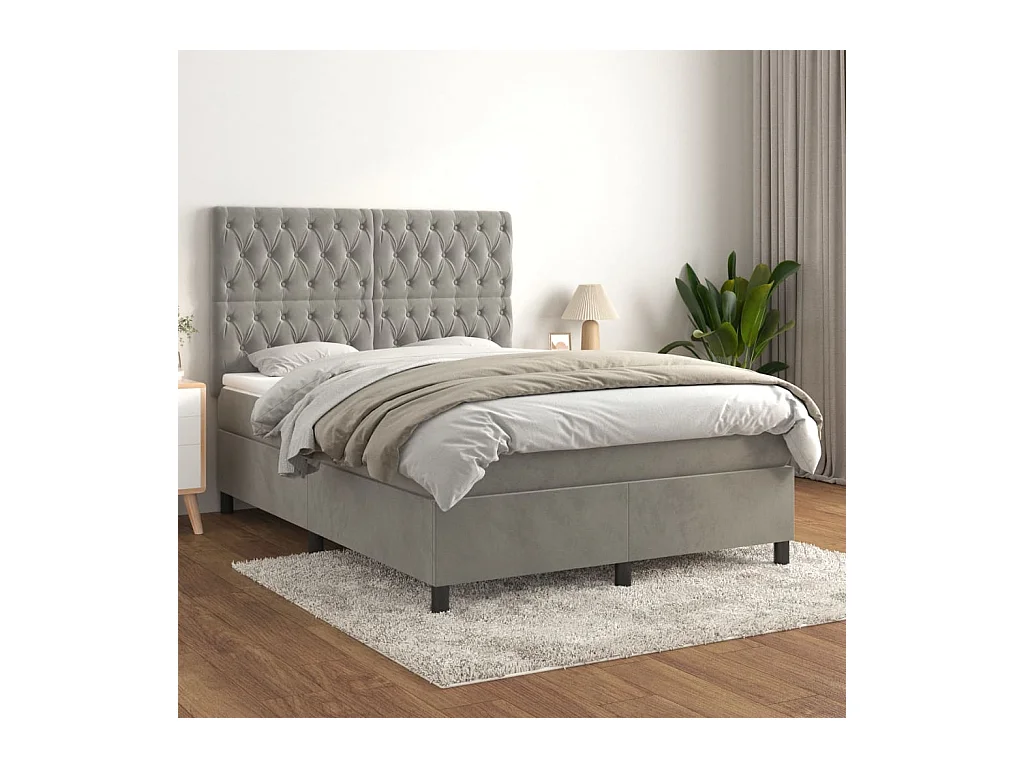 Lit à sommier tapissier et matelas Gris clair 140x200cm Velours