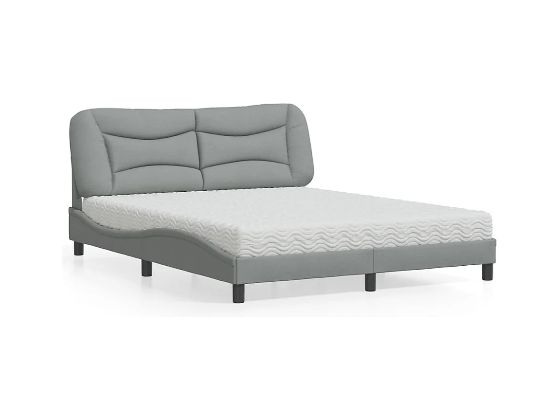 Cama con colchón de tela gris claro 160x200 cm