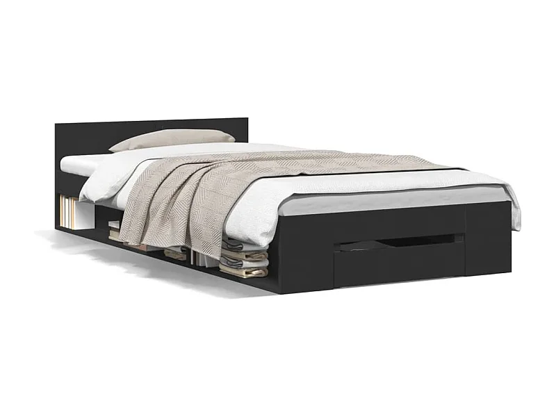 Cama con cajón madera de ingeniería negro 90x190 cm