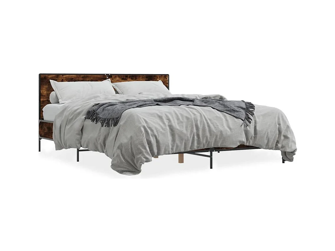 Cadre de lit chêne fumé 160x200 cm bois d'ingénierie et métal