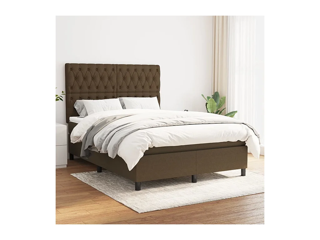 Boxspring met matras stof donkerbruin 140x190 cm