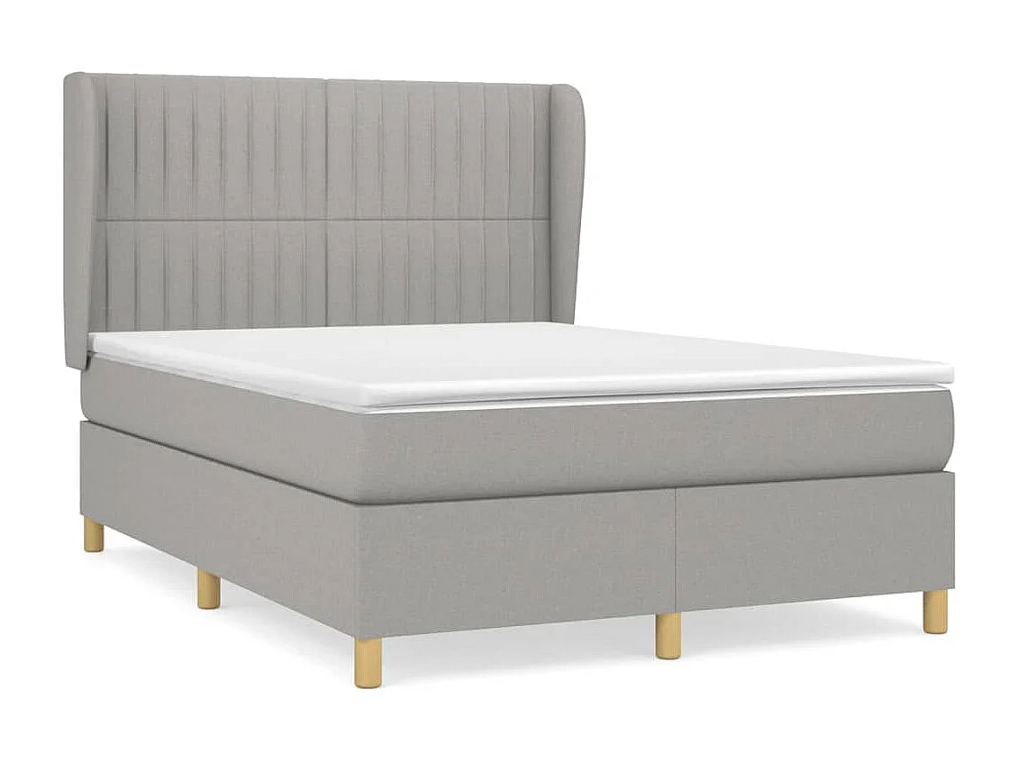 Cama box spring con colchón tela gris claro 140x190 cm