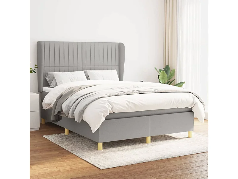 Cama box spring con colchón tela gris claro 140x190 cm