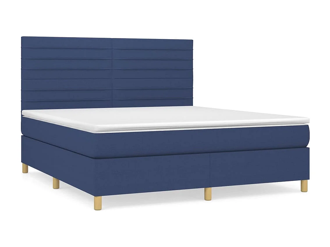 Cama box spring con colchón tela azul 180x200 cm