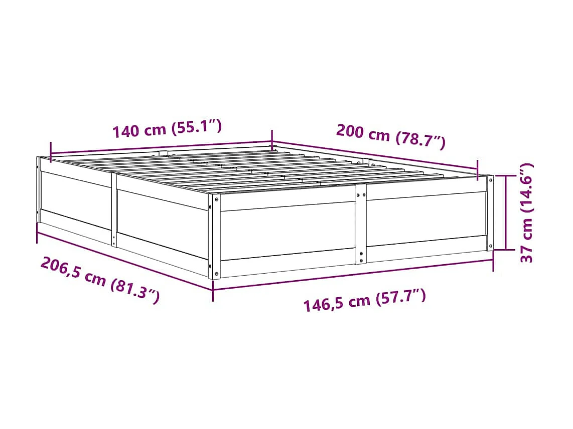 Estructura de cama madera maciza de pino blanco 140x200 cm