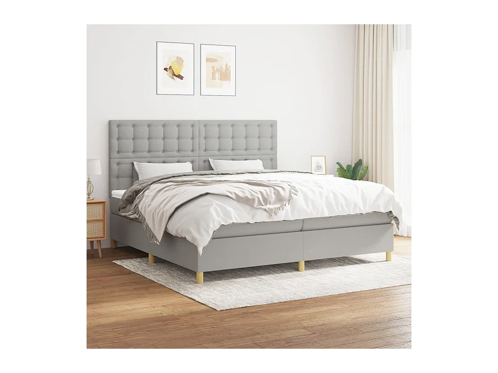 Boxspring met matras stof lichtgrijs 200x200 cm