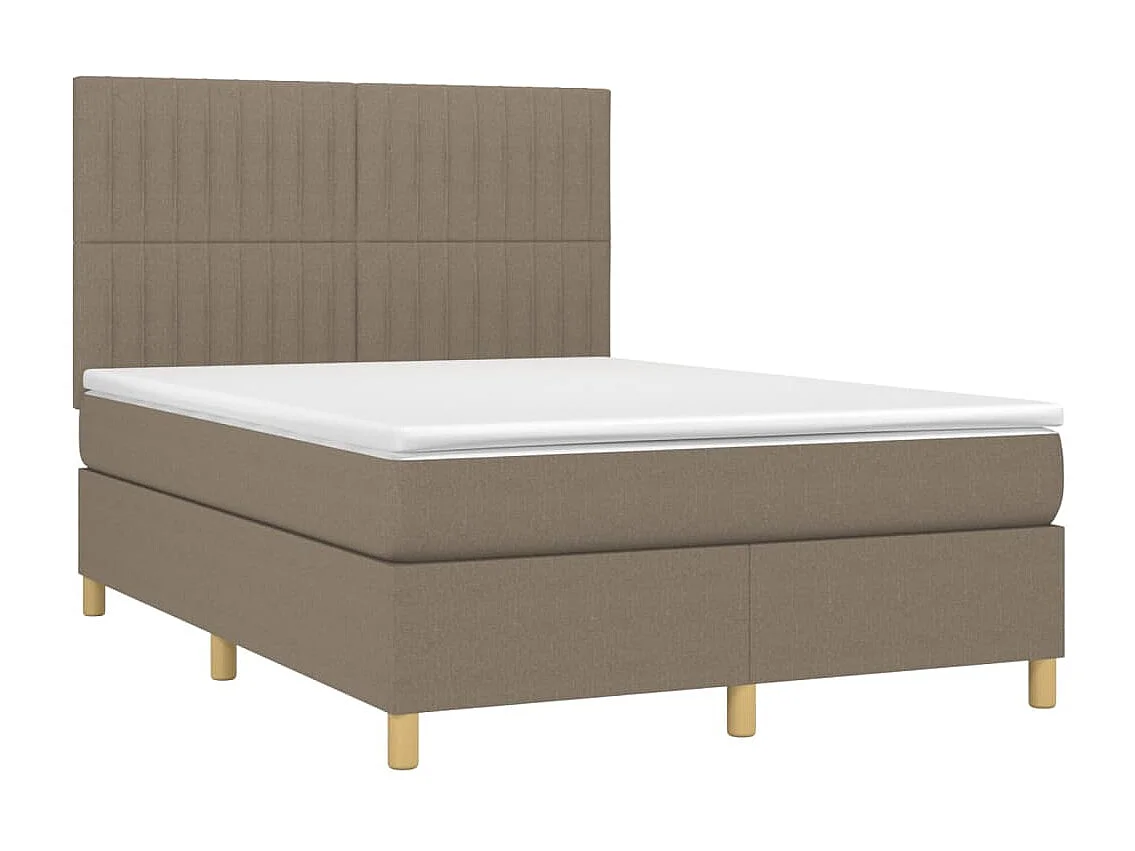 Cama box spring con colchón tela gris taupe 140x200 cm