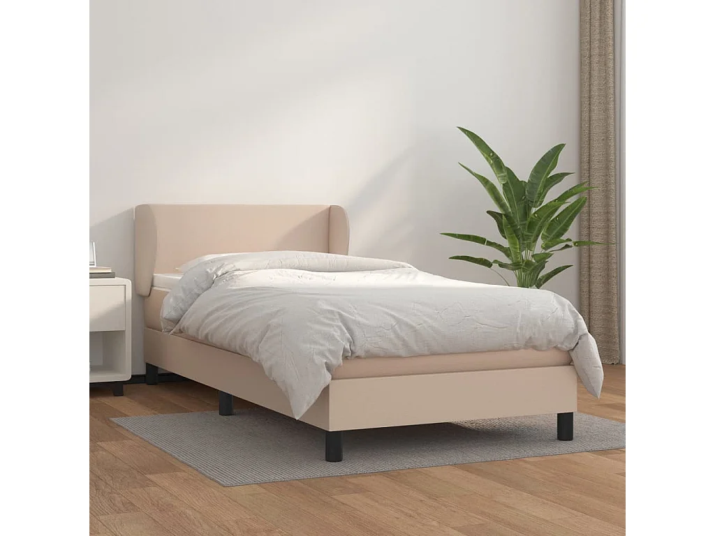 Cama box spring con colchón cuero sintético capuchino 90x190 cm