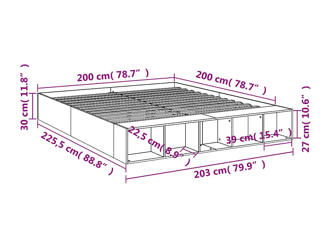 Estructura de cama madera de ingeniería roble Sonoma 200x200 cm