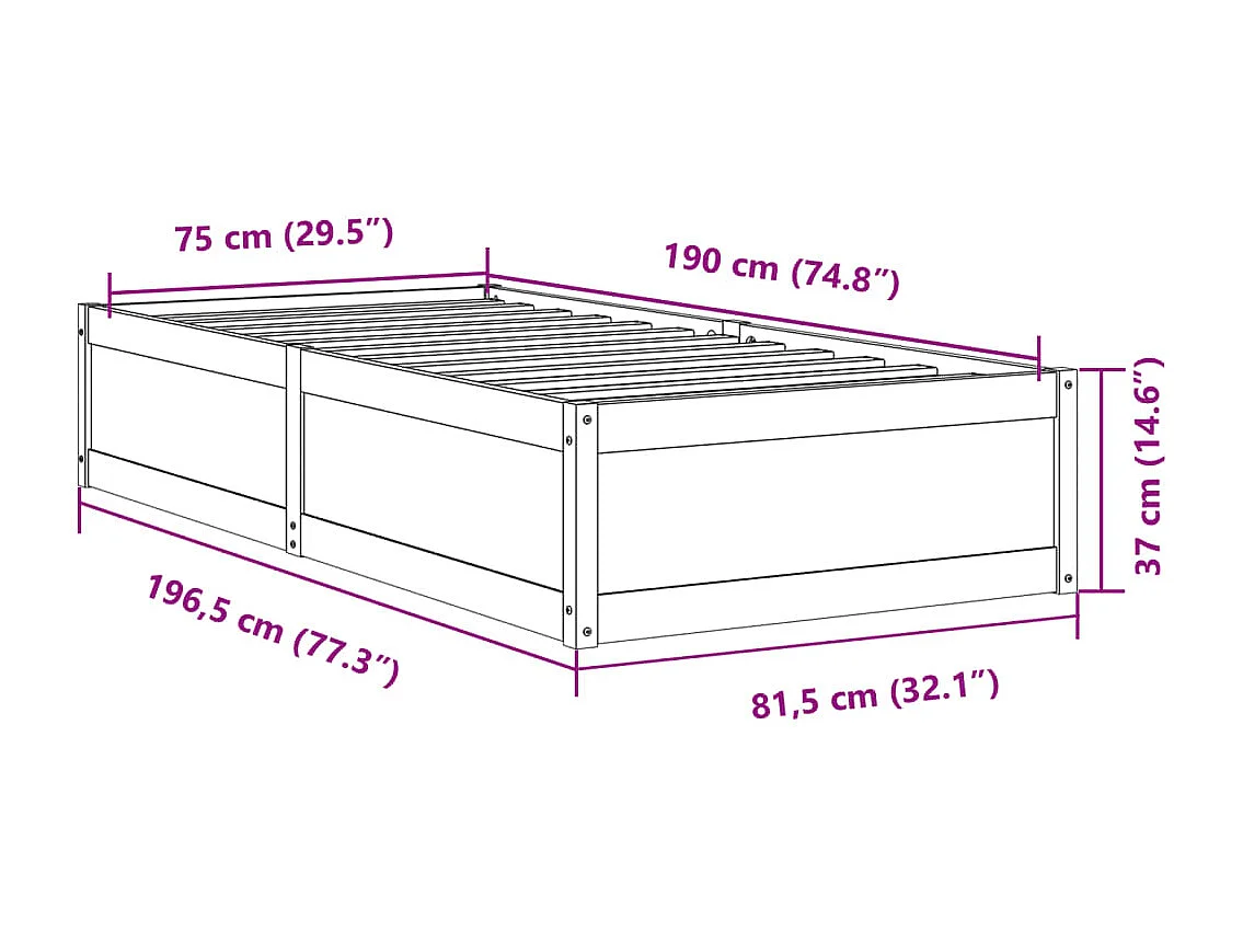 Estrutura de cama 75x190 cm madeira de pinho maciça branco