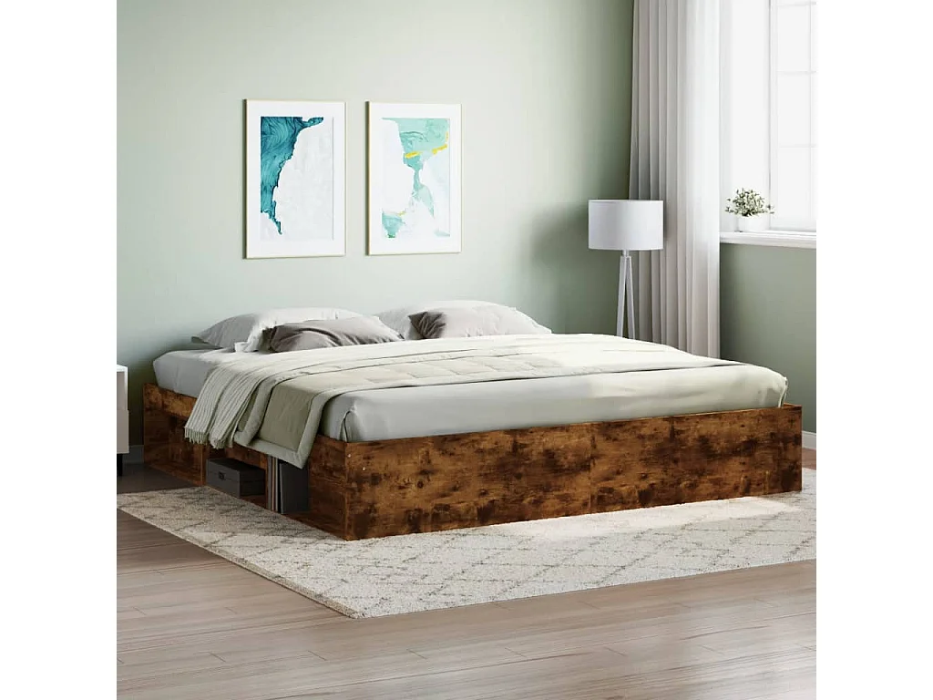Estrutura de cama 200x200 cm carvalho fumado