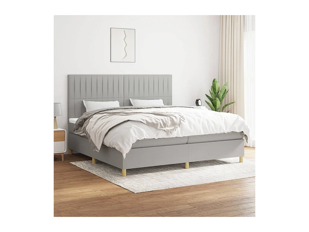 Cama com molas/colchão 200x200 cm tecido cinza-claro