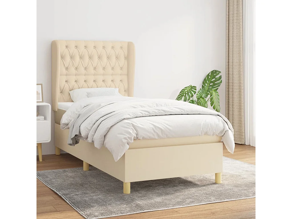 Lit à sommier tapissier et matelas Crème 90x190 cm Tissu