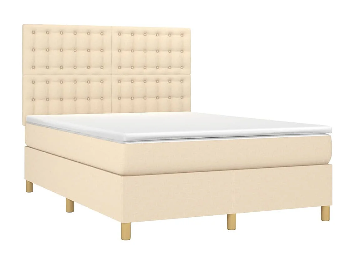 Cama box spring con colchón tela color crema 140x190 cm