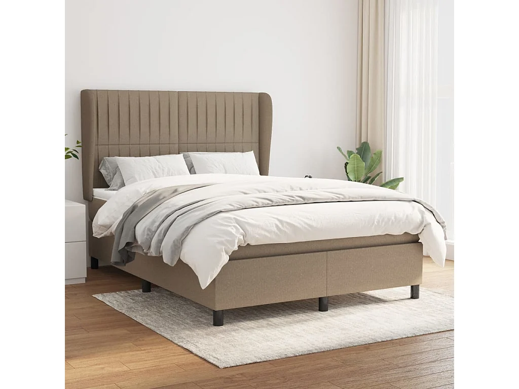 Cama box spring con colchón tela gris taupe 140x200 cm