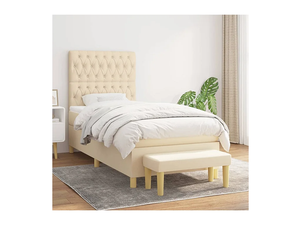 Cama box spring con colchón tela color crema 90x190 cm