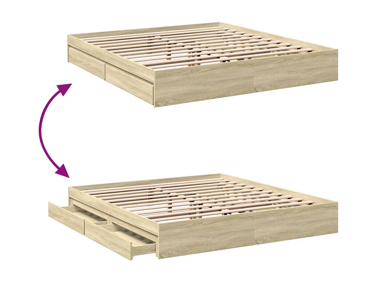 Cama con cajones madera ingeniería roble Sonoma 180x200 cm