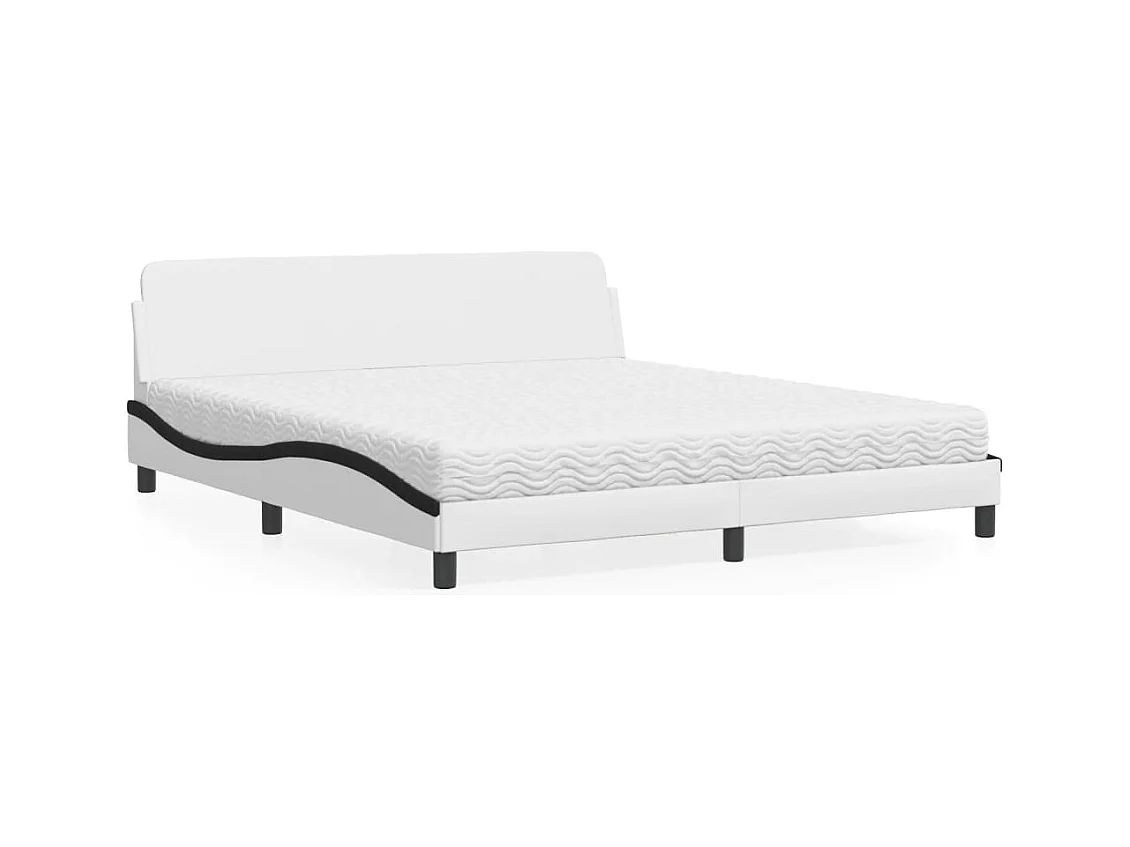 Lit avec matelas blanc et noir 180x200 cm similicuir