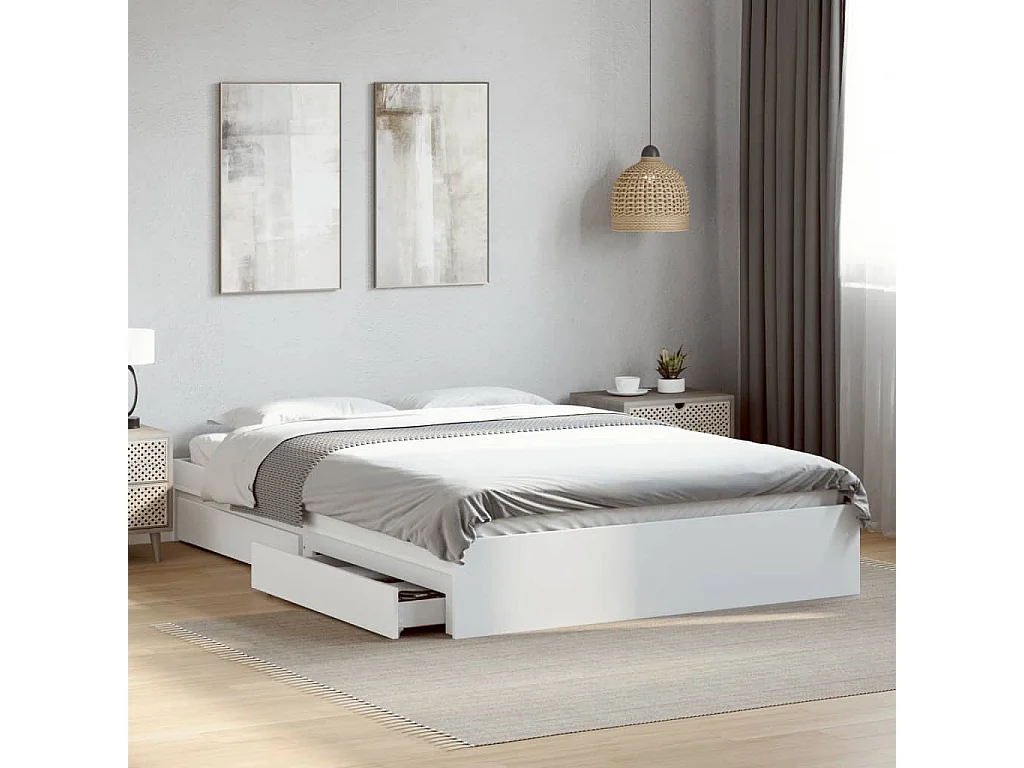 Estructura cama con cajones madera ingeniería blanca 160x200 cm