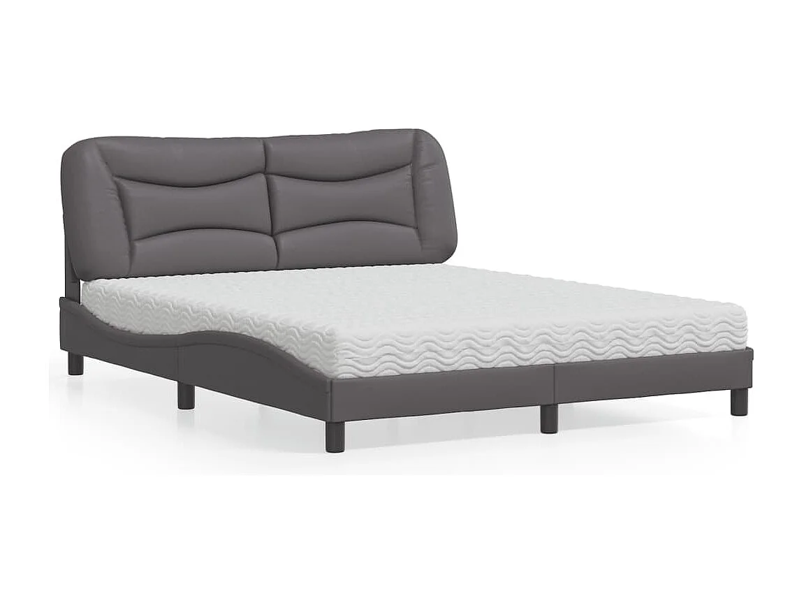 Lit avec matelas gris 160x200 cm similicuir