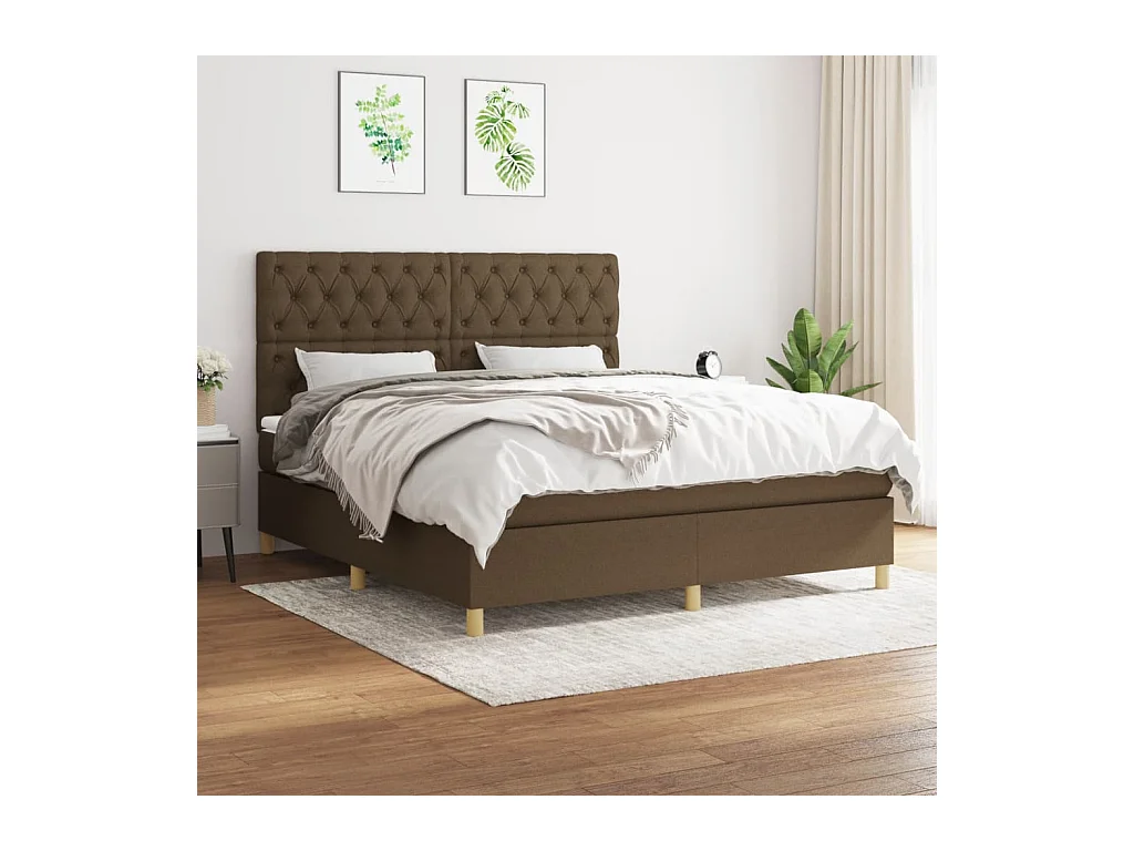 Cama box spring con colchón tela marrón oscuro 160x200 cm