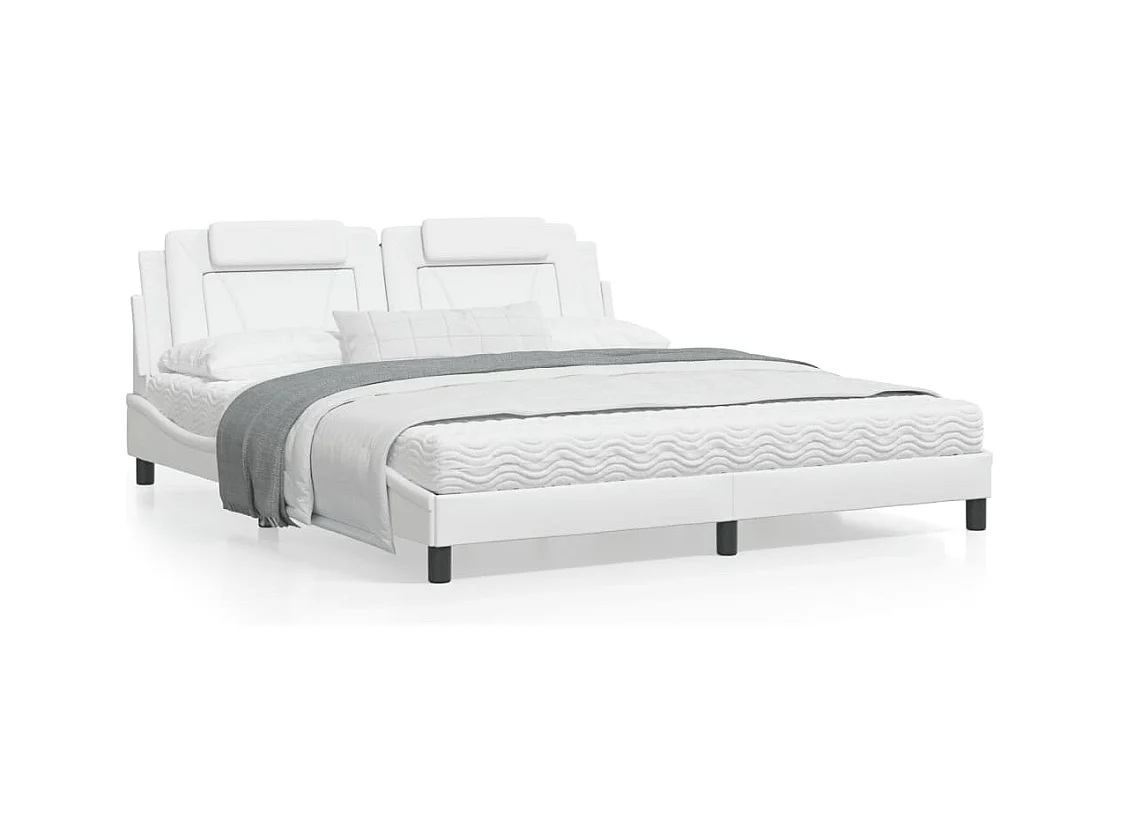 Estrutura cama c/ cabeceira 180x200 cm couro artificial branco