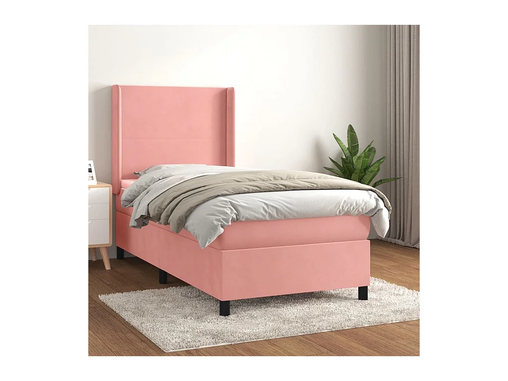Boxspring met matras fluweel roze 90x200 cm