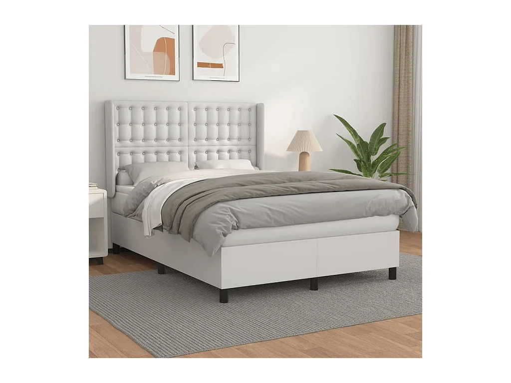 Lit à sommier tapissier avec matelas Blanc 140x200cm Similicuir