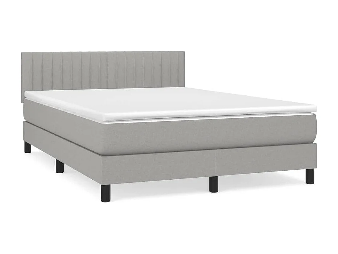 Cama box spring con colchón tela gris claro 140x190 cm