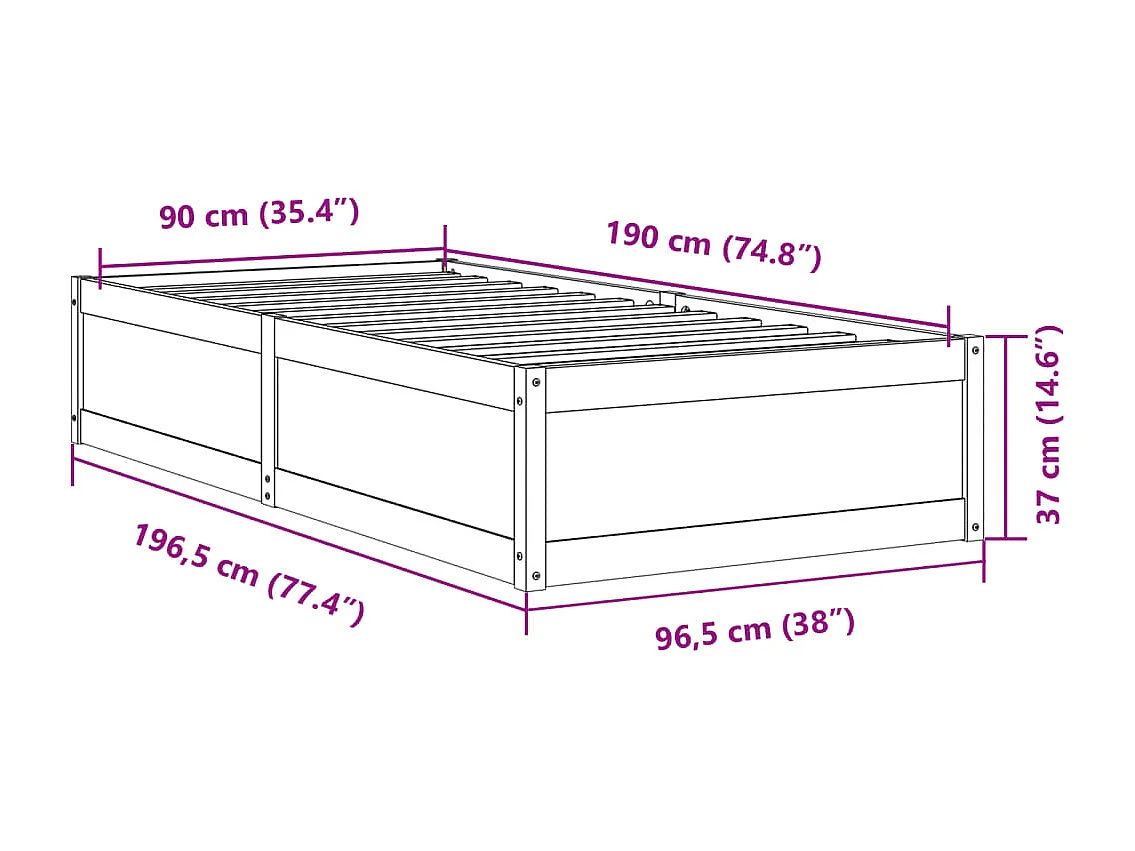 Estructura de cama madera maciza de pino blanco 90x190 cm