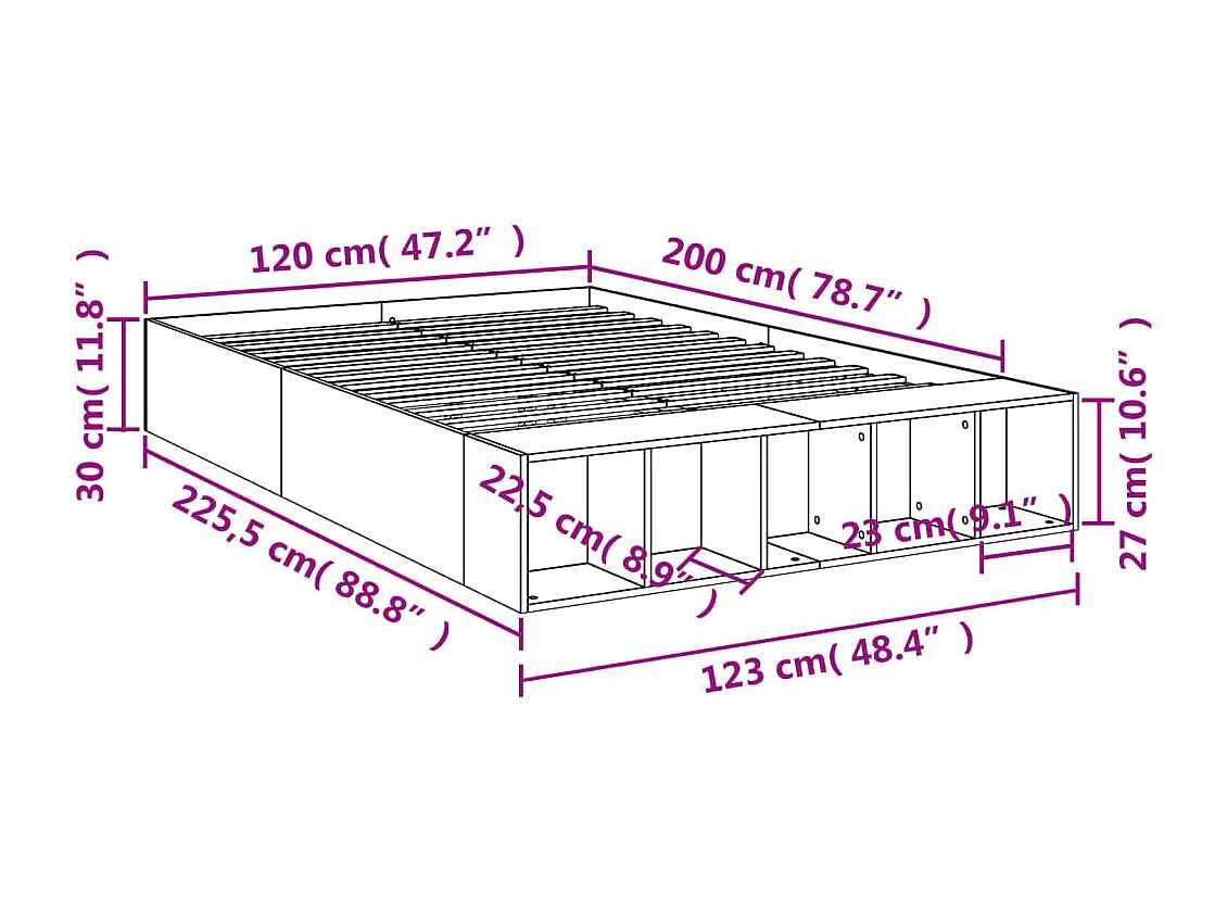 Estructura de cama madera de ingeniería roble Sonoma 120x200 cm