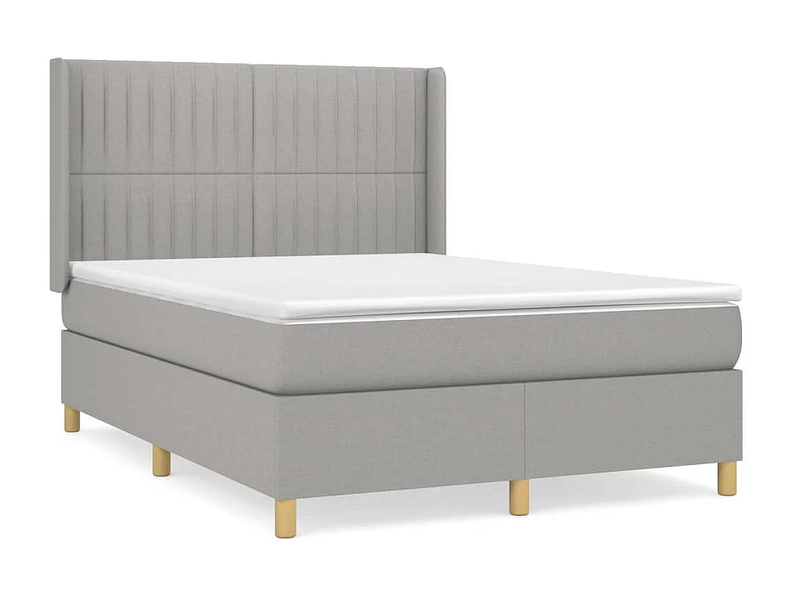 Cama box spring con colchón tela gris claro 140x190 cm