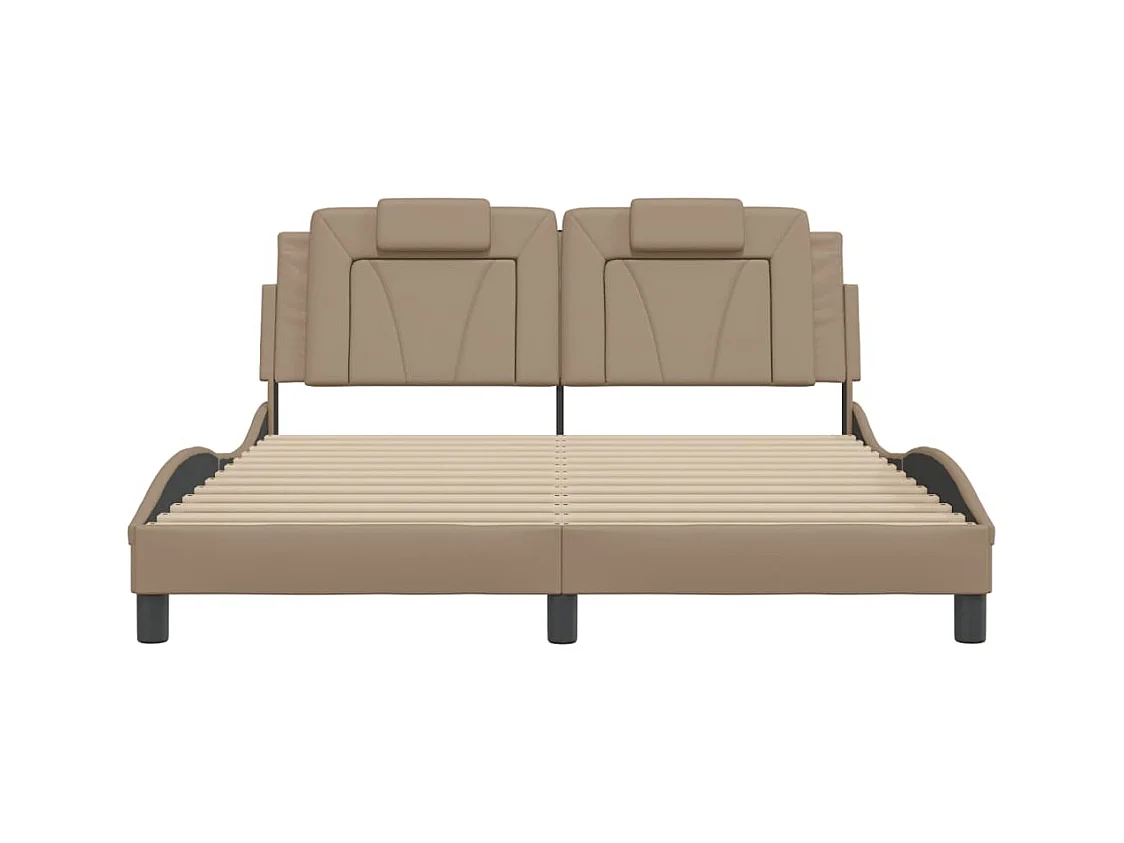 Estrutura cama c/ luzes LED 160x200 couro artificial cappuccino
