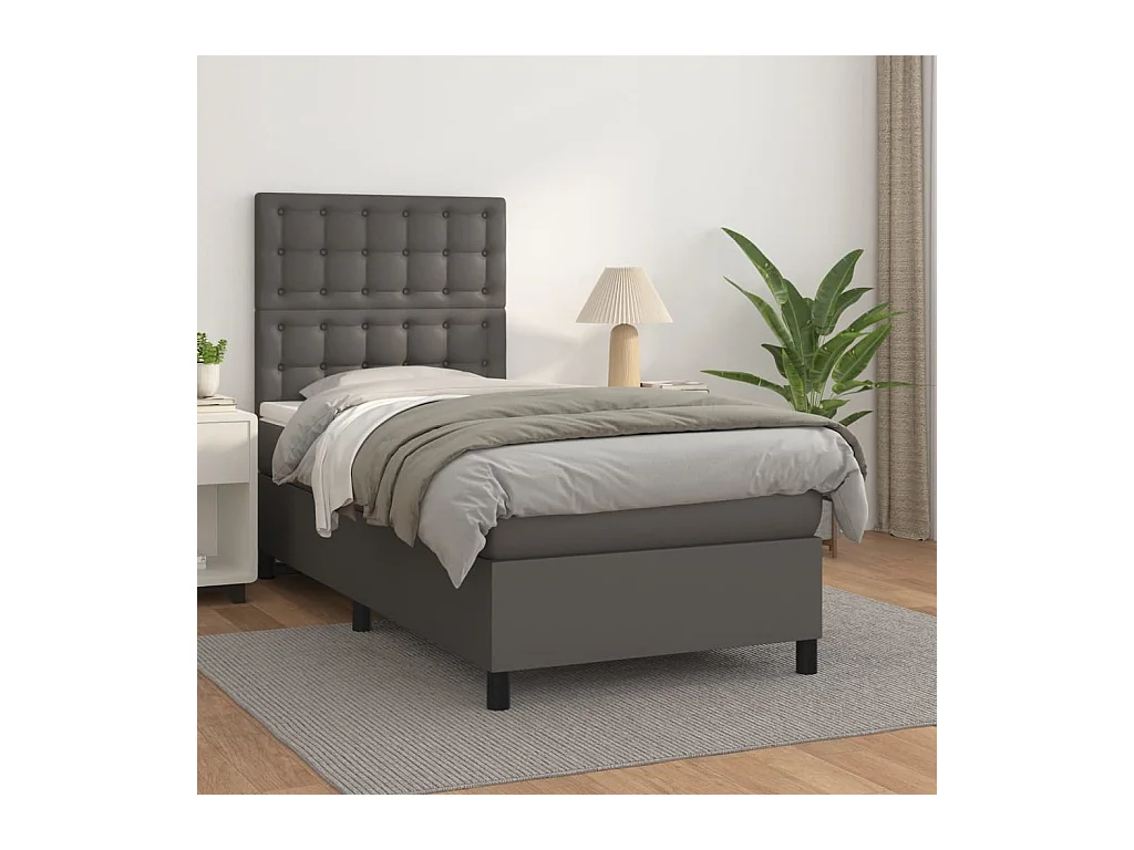 Boxspring met matras kunstleer grijs 100x200 cm