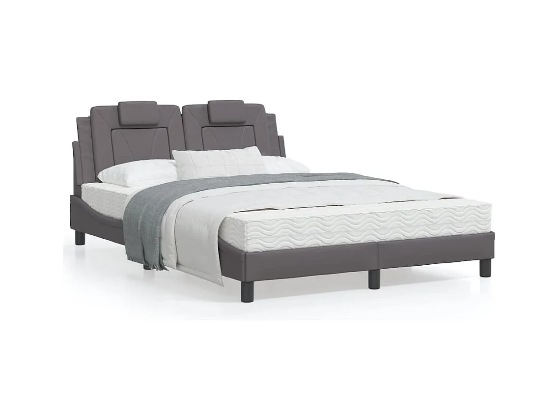 Estrutura cama c/ cabeceira 140x190cm couro artificial cinzento