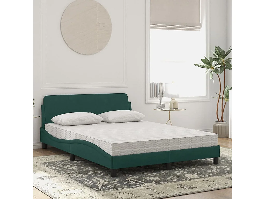 Lit avec matelas vert foncé 140x200 cm velours