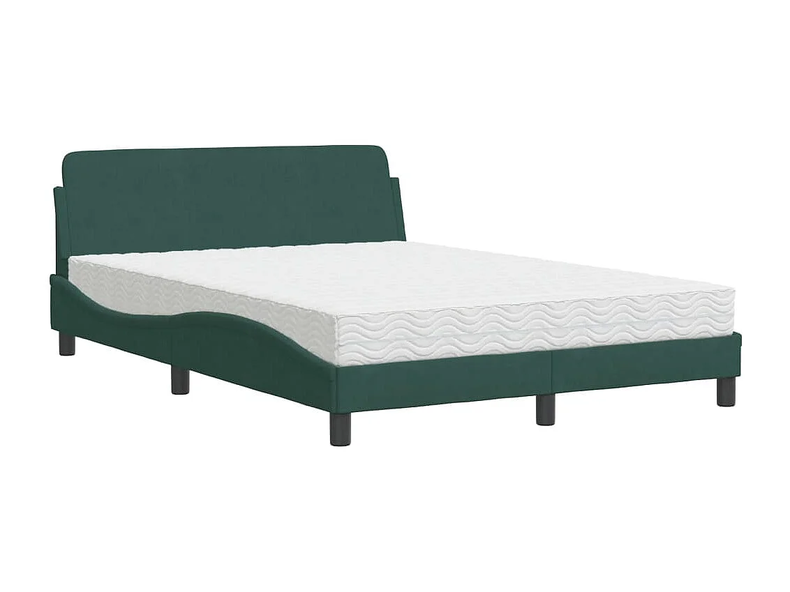 Cama com colchão 140x200 cm veludo verde-escuro
