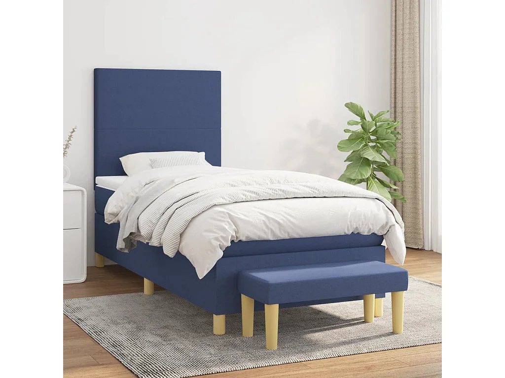 Cama box spring con colchón tela azul 80x200 cm